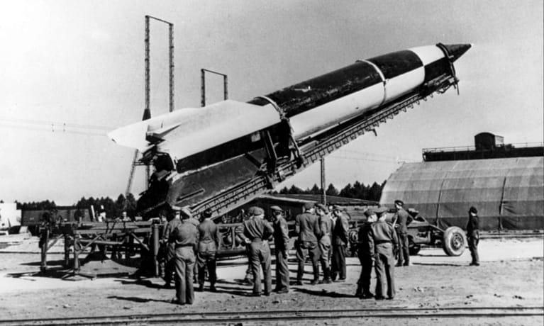 On This Day: 8th September 1944 - Germany launches the first V2 rocket on London
Over the next six months Germany launched 1,400 at Britain ending in March 1945.  German V2 rocket being placed into position by soldiers prior to a launch. Photograph: Paul Popper/Popperfoto/Getty Images #WW2