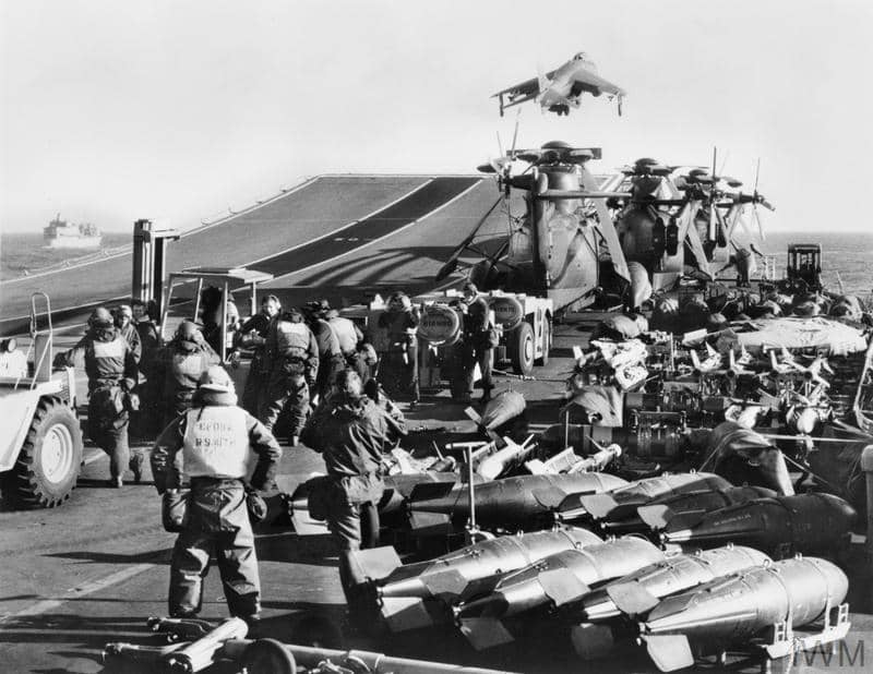 The Falklands Conflict. Flight deck operations on board HMS HERMES.
