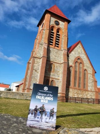 Glimpses of the Falklands War in front of Stanley Cathedral - Special thanks to Falklands Islander Marvin Clarke for this photo.